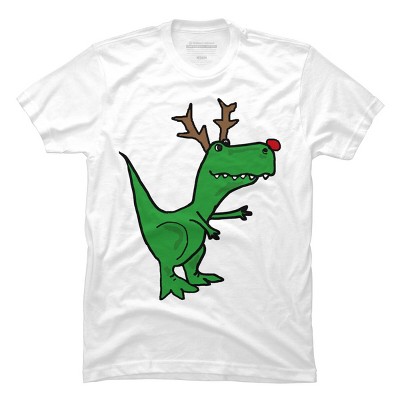 Men's Design By Humans Cool Funny Christmas T-Rex Dinosaur with Antlers By SmileToday T-Shirt