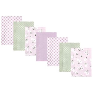 Hudson Baby Infant Girl Cotton Flannel Burp Cloths, Purple Dainty Floral 7 Pack, One Size - 1 of 4