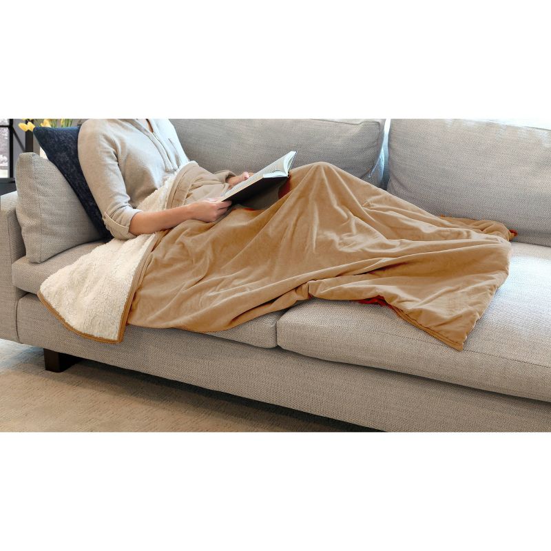 Velvet Faux Shearling Throw Blanket with Foot Pocket - St. James Home, 1 of 2