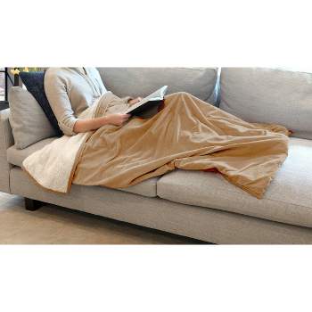Velvet Faux Shearling Throw Blanket with Foot Pocket - St. James Home