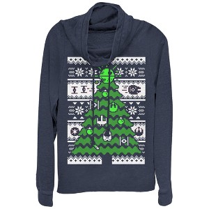 Juniors Womens Star Wars Ugly Sweater Christmas Tree Cowl Neck Sweatshirt - 1 of 3