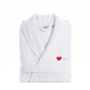 Linum Home Textiles "I Love You" Embroidered White Terry Bathrobe - Melange - Small/Medium - 1 of 4