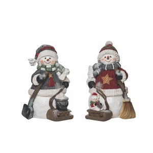 Transpac Resin Primitive Snowman w/Sled Figurine Set of 2 Christmas Home Decorations - 1 of 1