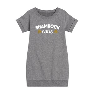 - Instant Message - St. Patrick's Day Shamrock Cuties Graphic Short Sleeve Fleece Dress - 1 of 4