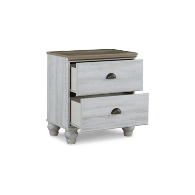 Traditional White and Brown 2-Drawer Nightstand with USB Charging