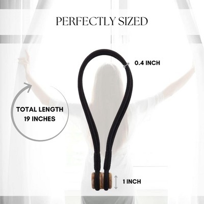 Black Double Braided Magnetic Curtain Tieback with Wooden Tips