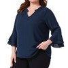 Agnes Orinda Women's Plus Size Chiffon Notched Neck 3/4 Bell Sleeve Double Layered Dressy Work Tunic Blouses - 2 of 4