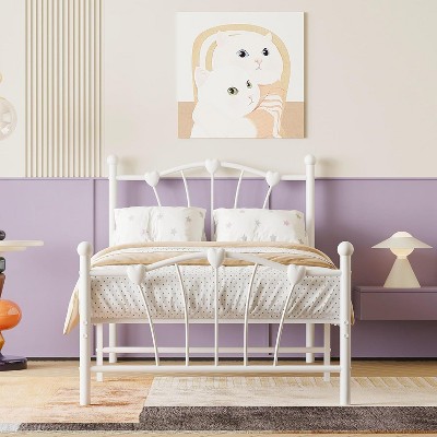 Twin Bed Frame for Kids, Twin Bed Frame with Heart Shaped Headboard and Tailboard,Pink