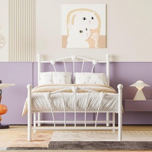 Twin Bed Frame for Kids, Twin Bed Frame with Heart Shaped Headboard and Tailboard,Pink - 1 of 4