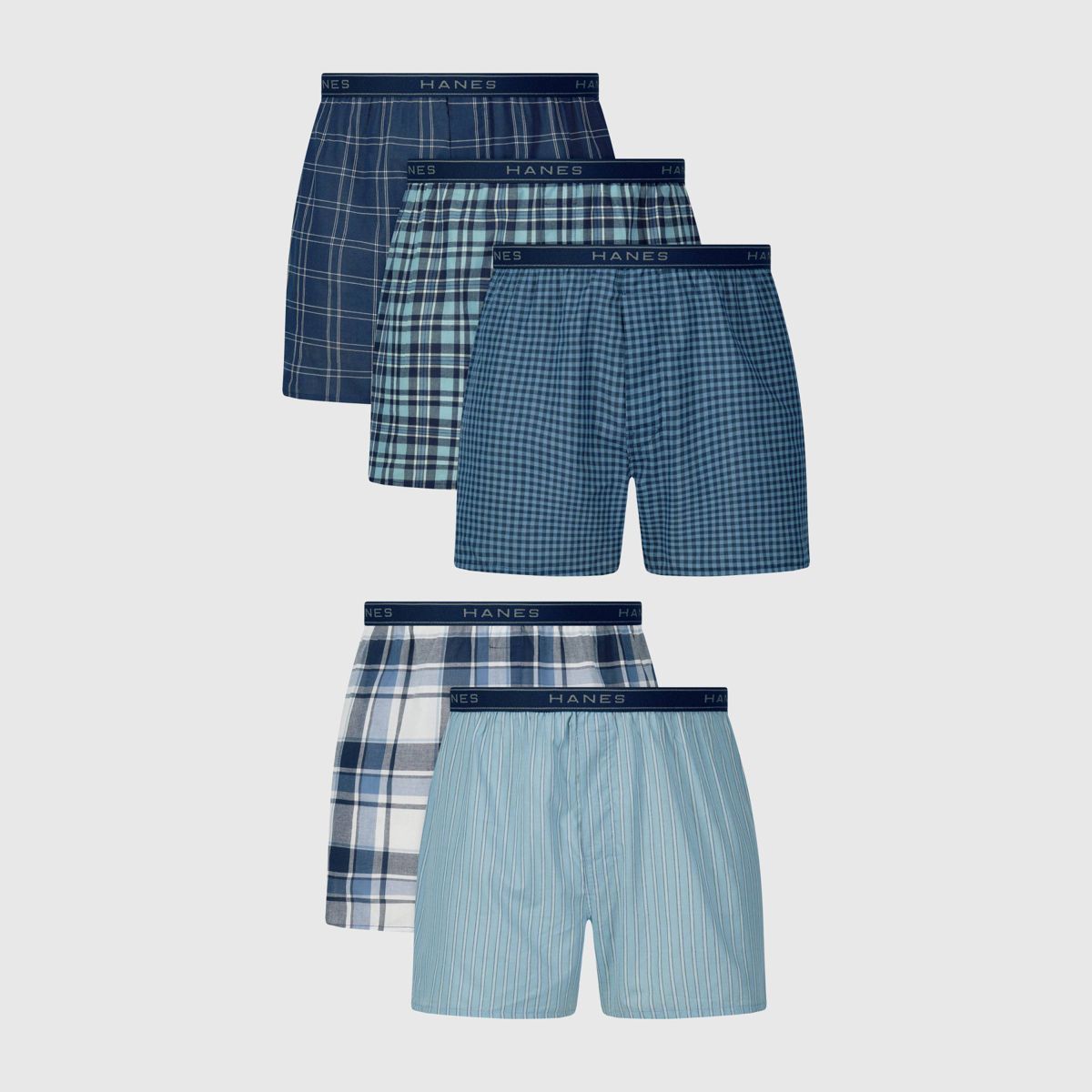 Hanes Men's Woven 5pk Boxer Shorts - Blue