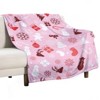 FIONECA Christmas Blanket with Reindeer Snowman Candy Cane Gift and Christmas Stocking Pattern Pink Background 50x60 inches - 2 of 4
