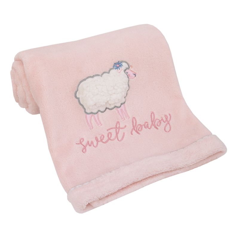 NoJo Farmhouse Chic Pink and White Super Soft Lamb "Sweet Baby" Blanket, 1 of 5