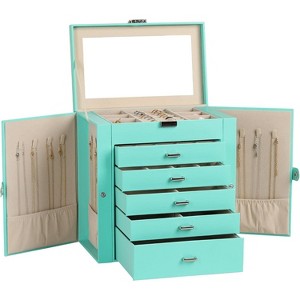 6-Tier Jewelry Box with Mirror, 5 Drawers, PU Leather Organizer - 1 of 4