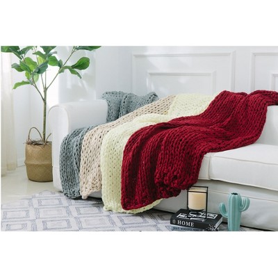 Taupe Chunky Cable Knit Acrylic Throw Blanket 50" x 60"