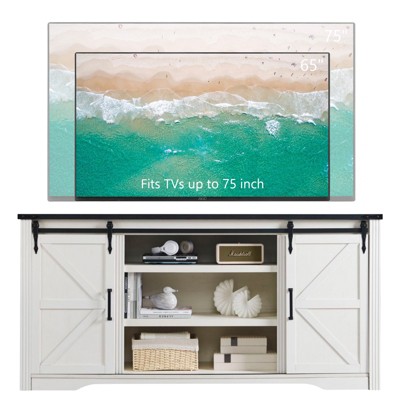 SinCiDo TV Stand for 75 80 Inch TV, Farmhouse Tall Entertainment Center with 4 Drawers & 2 Sliding Barn Door for Living Room