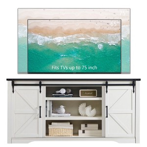 SinCiDo TV Stand for 75 80 Inch TV, Farmhouse Tall Entertainment Center with 4 Drawers & 2 Sliding Barn Door for Living Room - 1 of 4