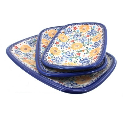 Blue Rose Polish Pottery Butterfly 3 Piece Rectangular Serving Set