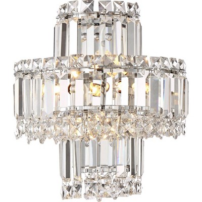 Vienna Full Spectrum Wall Light Sconce Chrome Hardwired 12 1/2" High Fixture Tiered Clear Crystal for Bedroom Bathroom Hallway