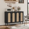 Rattan Sideboard Buffet Cabinet with Storage,Console Table Coffee Bar w/Power Outlet,4 Doors Accent Cabinet w/Adjustable Shelves,Rattan Buffet Cabinet - 3 of 4