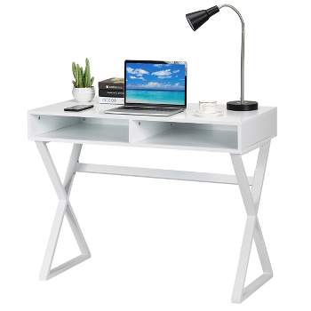Tangkula Writing Desk Makeup Vanity Table Modern Computer Desk With 2 Storage Compartments