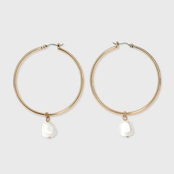 Glass Baroque Pearl Hoop Earrings - A New Day™ White