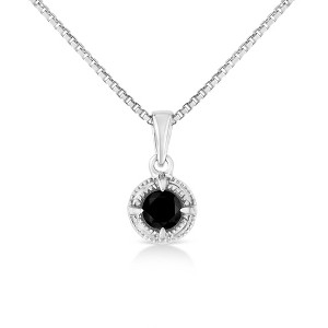 Haus of Brilliance Silver Treated Color Diamond Solitaire Milgrain Pendant Necklace - 1 of 4