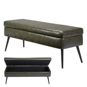 VEVOR Leather Storage Ottoman Bench, PU Leather Bench with Storage and Metal Legs, Upholstered End of Bed Benches, Green - 1 of 4