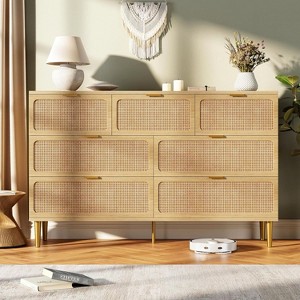 Acekool 7 Drawer Rattan Dresser for Bedroom, Tall Chest of Drawers with Wide Top, Storage Organizer - 1 of 4