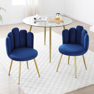 NicBex Modern Velvet Dining Chairs Set of 2,Upholstered Woven Chair with Metal Legs for Dining Room,Living Room,Kitchen,Blue