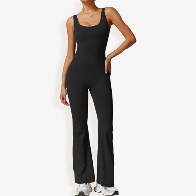 Anna-Kaci Active Women's Seamless Flared Bodysuit with Scoop Neck for Activewear