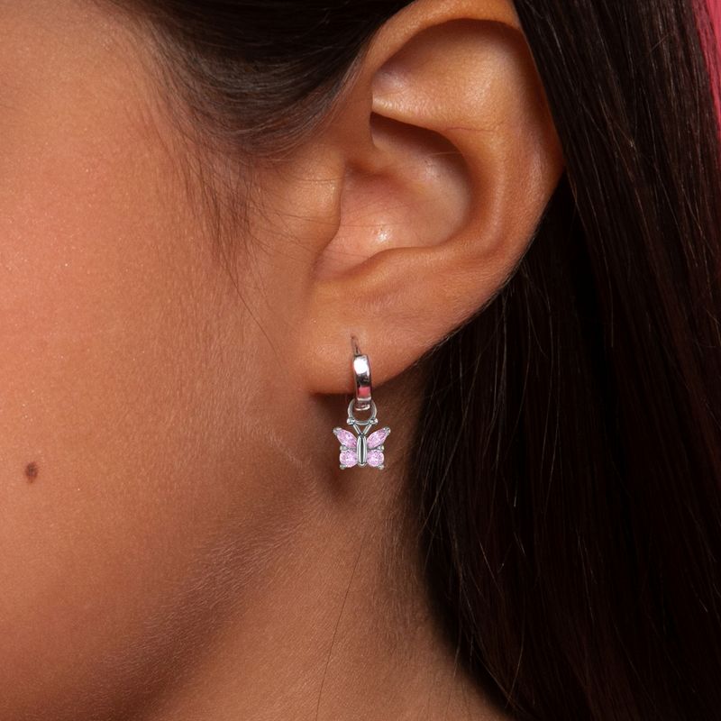 Girl's CZ Butterfly Dangle Hoop Sterling Silver Earrings - In Season Jewelry, 2 of 6