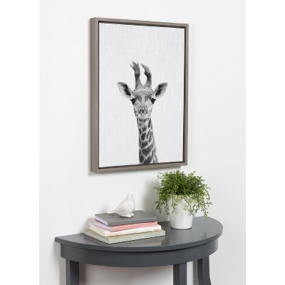 Gray Baby Giraffe Framed Canvas Wall Art, 18x24