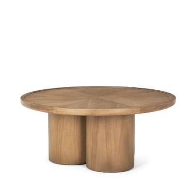 HomeRoots 39" Natural Solid Wood Round Pedestal Coffee Table