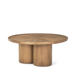 HomeRoots 39" Natural Solid Wood Round Pedestal Coffee Table - 1 of 4