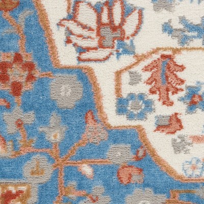 Ivory Blue Floral Medallion 8' x 10' Synthetic Rug