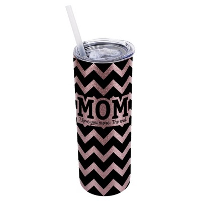 Elanze Designs Bubblegum Pink 20 Ounce Double Wall Stainless Steel Glitter Travel Tumbler With Sliding Lid And Straw, Mom I love you more. The End