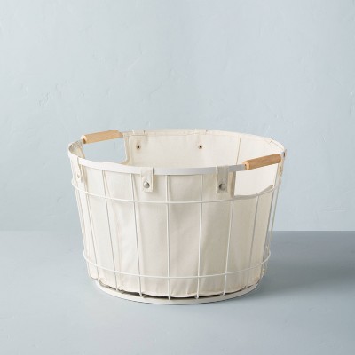 11" Small Wire & Fabric Laundry Hamper Sour Cream - Hearth & Hand™ with Magnolia