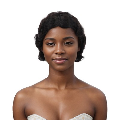 Unique Bargains Women's Wave Curly Short Hair Wig 150 Real Human Hair 4in Black 1 Pc