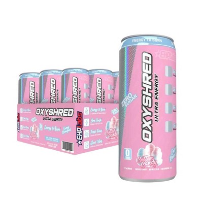 EHPlabs OxyShred Energy Drink - Zero Sugar, Zero Calories, with Amino Acids, Vitamin C, Green Tea Extract & Clean Caffeine - Cotton Candy (12-Pack)