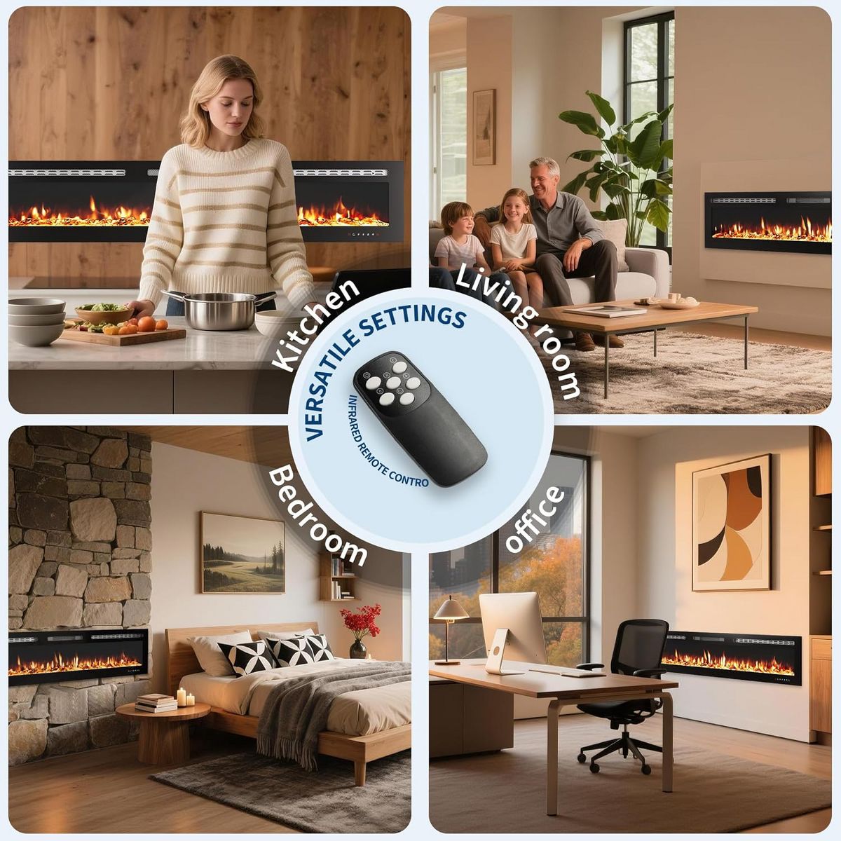 Garvee 60" Wall Mounted Electric Fireplace, WiFi & Alexa Control, 12-Color Flames, 750/1500W Heater, Recessed or Surface Install - thumbnail 9