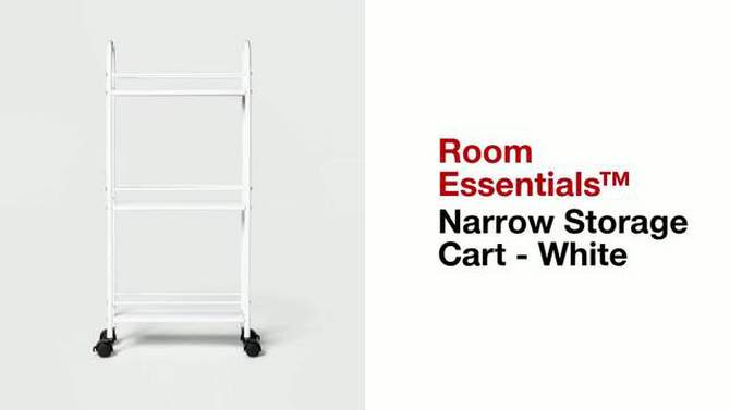 Narrow Storage Cart White - Room Essentials&#8482;: Rolling Utility, Bathroom Organizer, Dorm Essential, 3 Shelves, Powder-Coated Steel, 2 of 12, play video