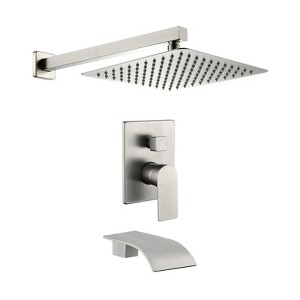 Cobbe with 10-Inch Square Shower Head, Tub Spout, 15.74-Inch Shower Arm Shower Faucet Set Single Handle Wall Mount Brushed Nickel With Valve - 1 of 4