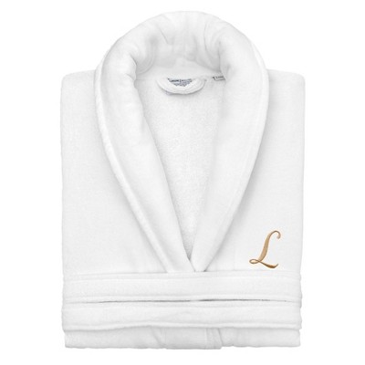 Linum Home Textiles 100% Turkish Cotton Personalized Unisex Anovia Velour Bathrobe - Gold Linum Font