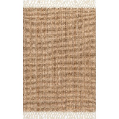 6'x9' Jute Hand Woven Raleigh Area Rug Natural - Nuloom: Rectangle ...