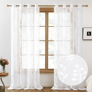 Deconovo Simple Grass Pattern Curtain Burnout Yarn Fabric, 8 White Rings, No Tie Design, Light & Elegant for Windows,2Panels - 1 of 4