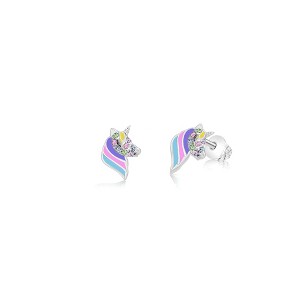 Chanteur Hypoallergenic Kids Jewelry Accessories Unicorn Enamel CZ White Gold Palladium Plating Stud Earrings Surgical Titanium Posts - 1 of 1