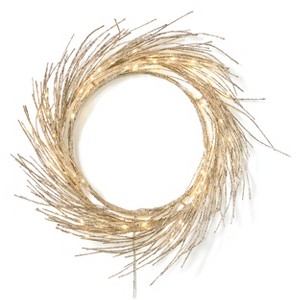 GDFStudio Attola 24" Pre-Lit Artificial Twig Christmas Garland/Wreath Warm White Lights, Champagne Glitter - 1 of 4