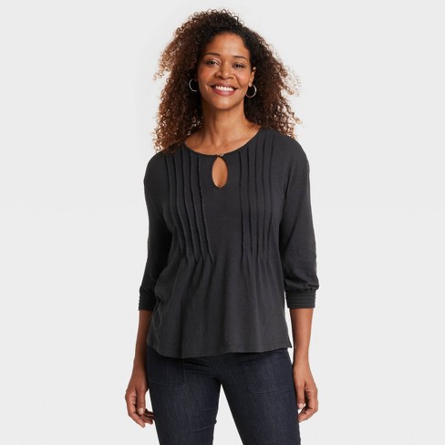 Women's Pintuck 3/4 Sleeve Shirt - Knox Rose™ Black XS