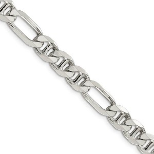 Black Bow Jewelry Mens 7.75mm Sterling Silver Solid Figaro Anchor Chain Necklace - 1 of 4