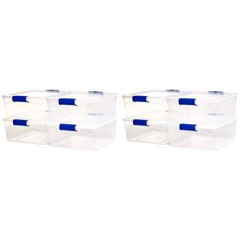 Homz Heavy Duty Modular Stackable Storage Tote Containers with Latching Lids, 15.5 Quart Capacity, Clear, 8 Pack